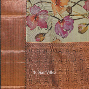 Light Green Floral Digital Print Kanjivaram Silk Saree
