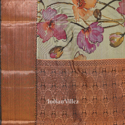 Light Green Floral Digital Print Kanjivaram Silk Saree
