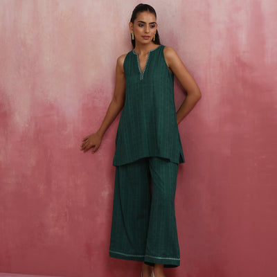 trueBrowns Dark Green Cotton Dobby Co-ord set
