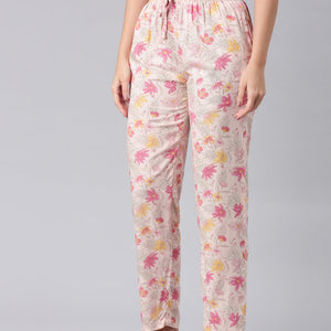 Women Printed Medium Pink Woven Viscose Lounge Pants