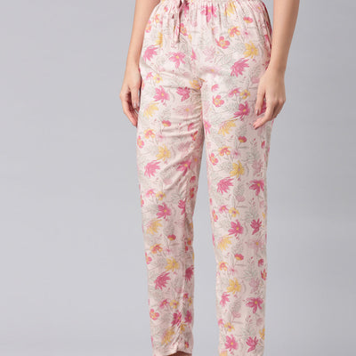 Women Printed Medium Pink Woven Viscose Lounge Pants