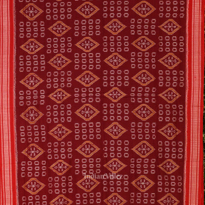 Maroon Pure Sambalpuri Ikat Cotton Saree