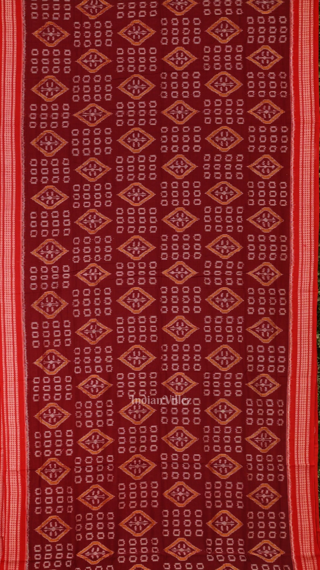 Maroon Pure Sambalpuri Ikat Cotton Saree