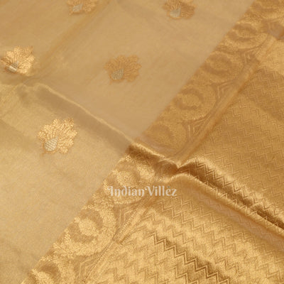 Golden Pure Organza Kora Banarasi Saree
