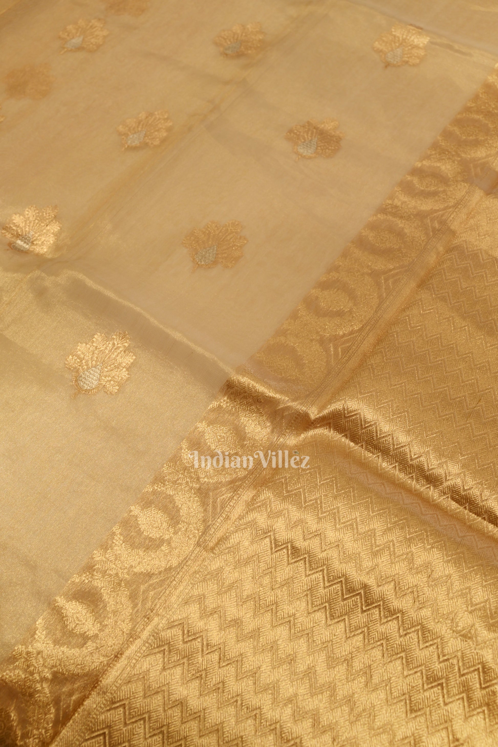 Golden Pure Organza Kora Banarasi Saree