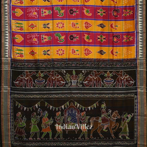 Red Yellow Nabakothi Nabarangi Khandua Silk Saree