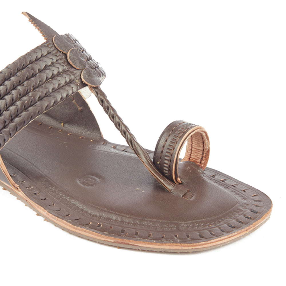 Brown Handstitched Leather Kolhapuri Women Slipper