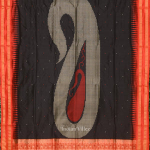 Dark Black Buti Design Bomkai Sambalpuri Silk saree