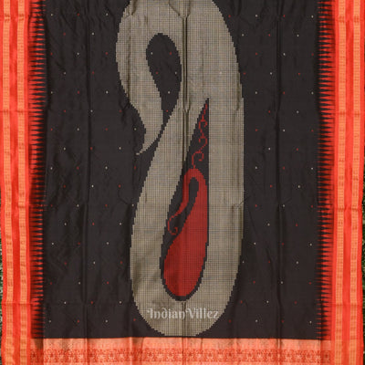 Dark Black Buti Design Bomkai Sambalpuri Silk saree