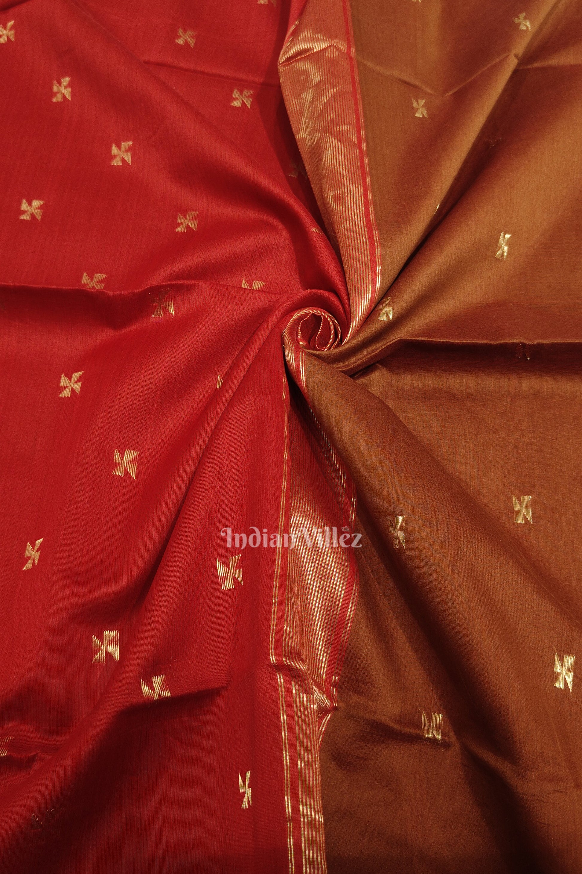 Caramel Butta Design Pure Silk Cotton Maheshwari Saree with Zari Border