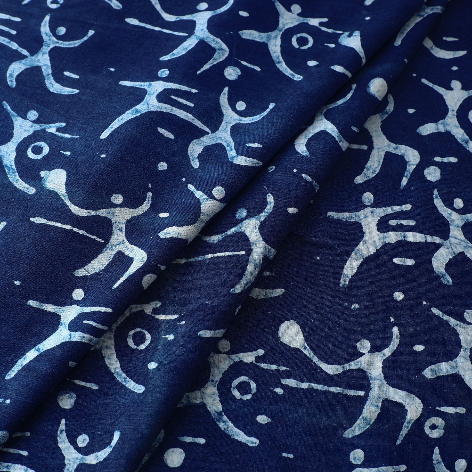 Blue - Bindaas Block Printed Natural Dyed Cotton Fabric 02