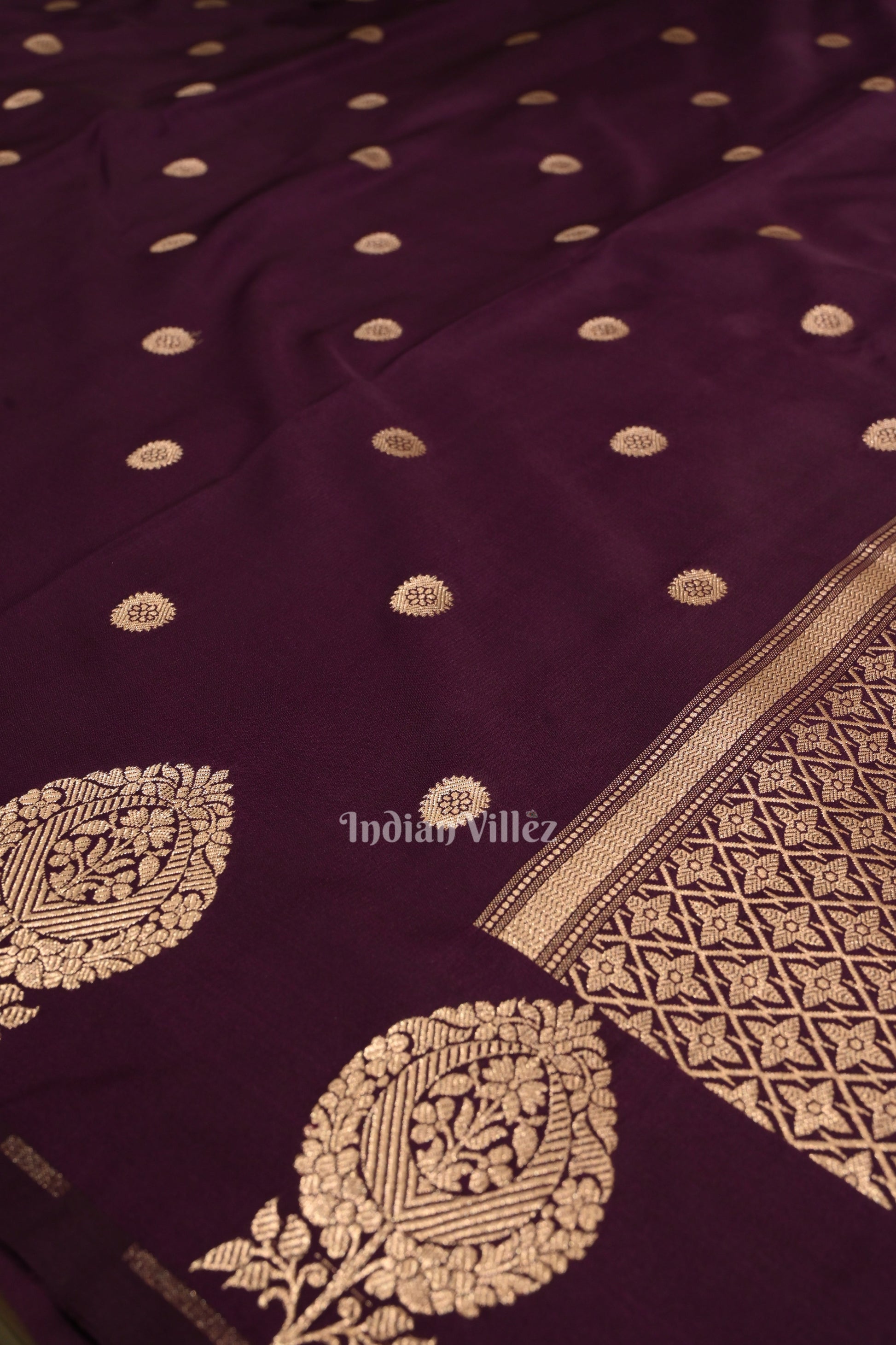 Purple Floral Motif Mashru Satin Silk Banarasi Saree