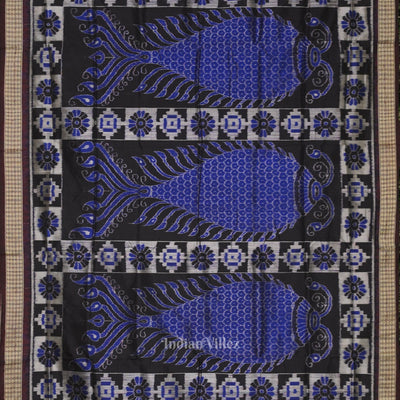 Blue Maroon Fish Motif Odisha Handloom Sambalpuri Silk Saree