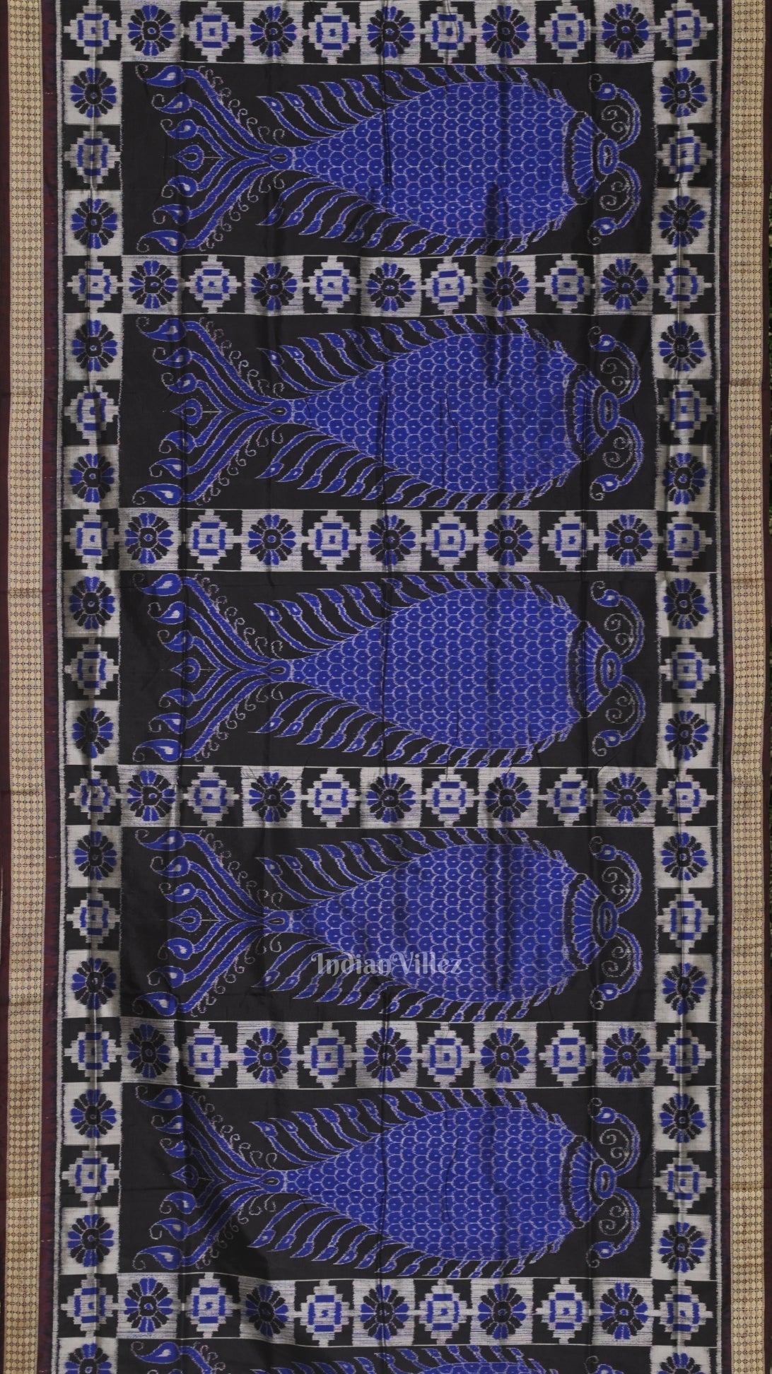 Blue Maroon Fish Motif Odisha Handloom Sambalpuri Silk Saree