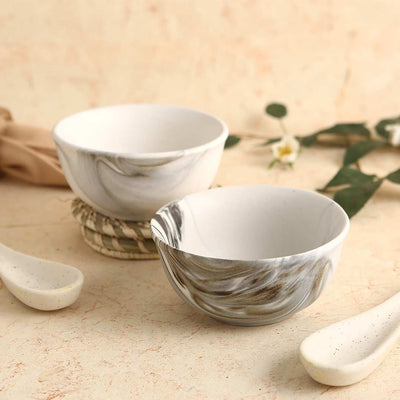 Teramo Stoneware Soup Bowl - Marble White (Set of 2).