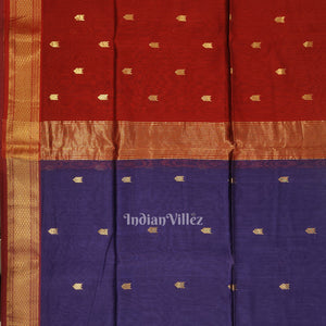 Blue Red Butta Design Maheshwari Handloom Cotton*Silk Saree