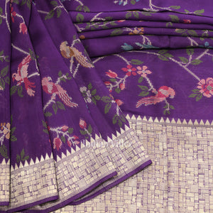 Violet Tussar Khaddi Georgette Banarasi Silk Saree with Tassels
