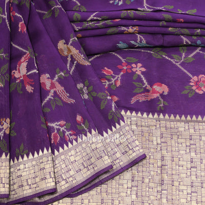 Violet Tussar Khaddi Georgette Banarasi Silk Saree with Tassels