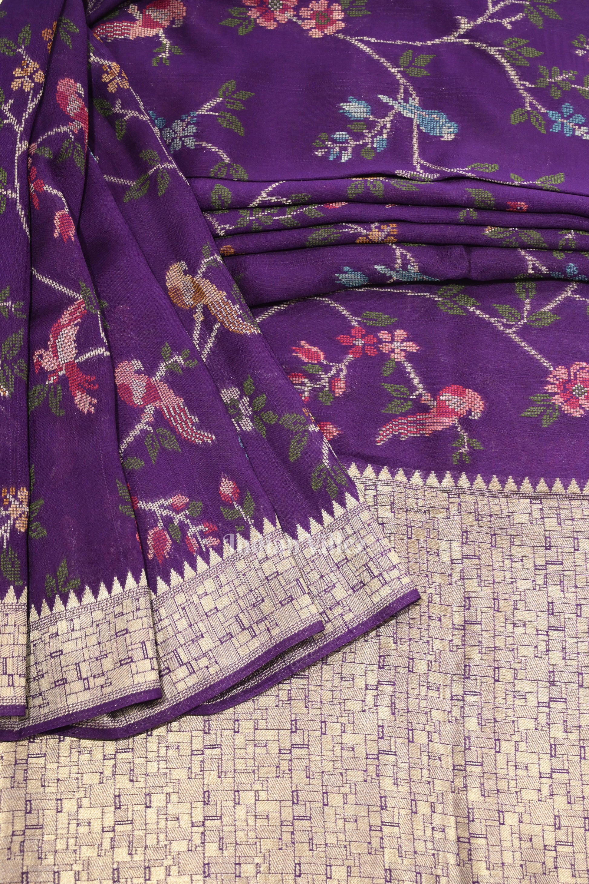 Violet Tussar Khaddi Georgette Banarasi Silk Saree with Tassels