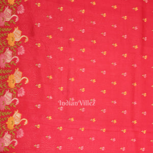 Red Tussar Banarasi Silk Saree with Tassels