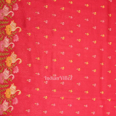 Red Tussar Banarasi Silk Saree with Tassels