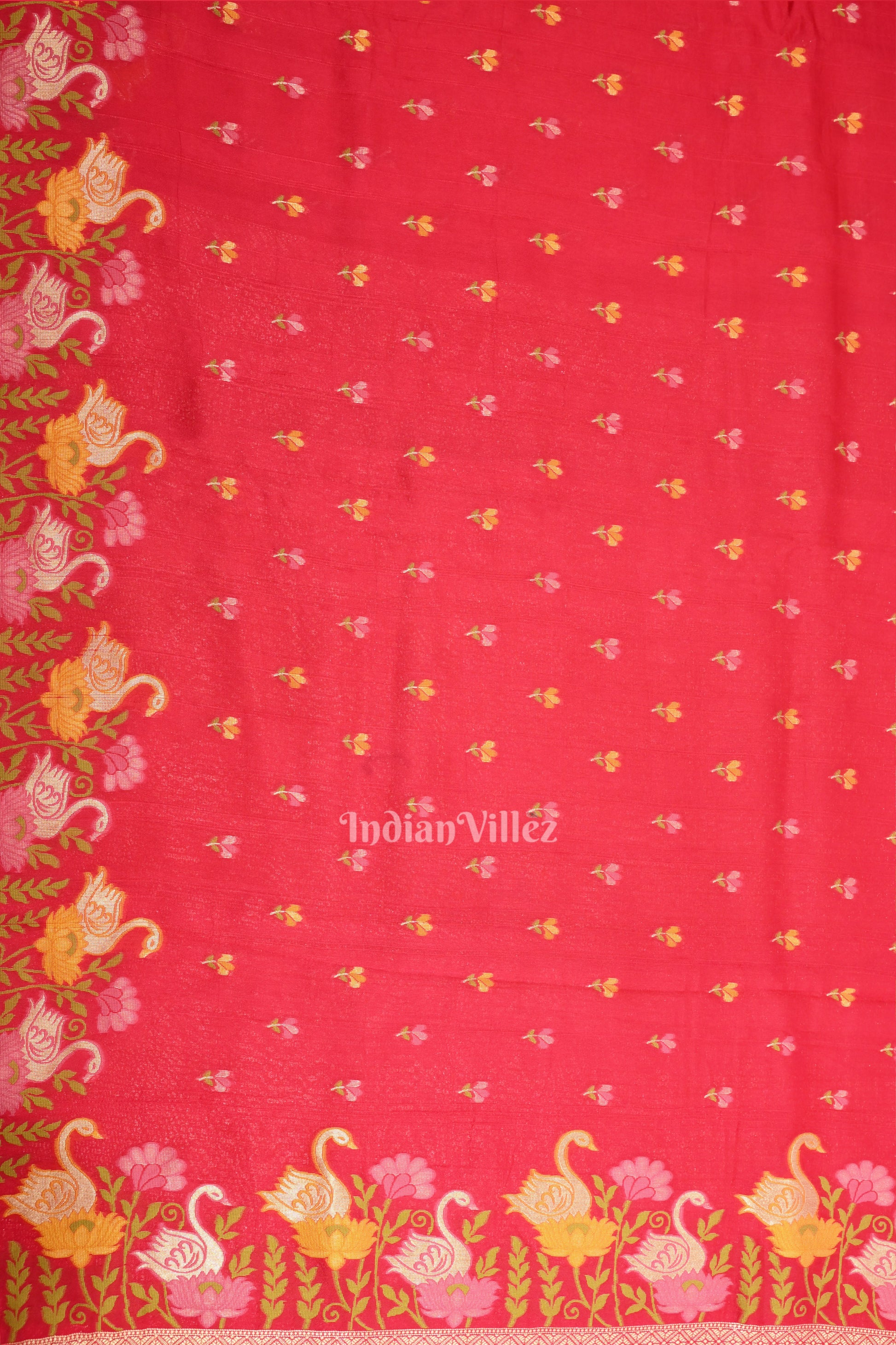 Red Tussar Banarasi Silk Saree with Tassels
