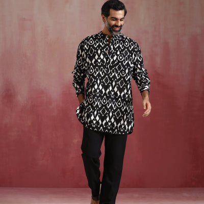 trueBrowns Men's Black Ikat Co-ord Set
