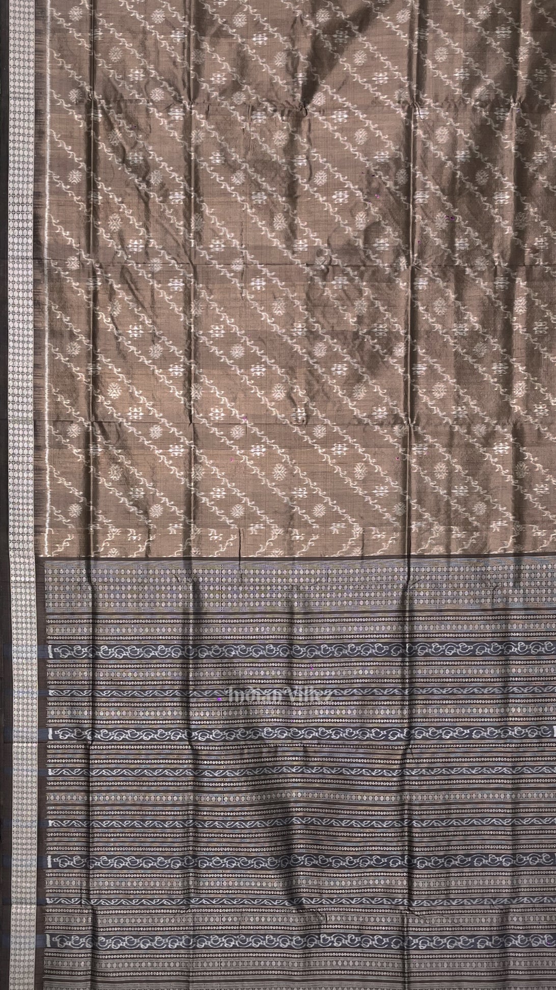 Greige Gray Odisha Handloom Natural Dyed Sambalpuri Silk Saree