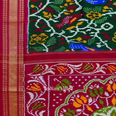 Green Floral With Bird Design Pochampally Ikat Handloom Silk Saree