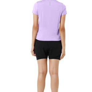 Flaunt Short Sleeve Round Neck Workout T-Shirt - Digital Lavender