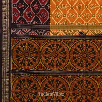 Orange with Black Odisha Ikat Sambalpuri Pure Cotton Saree