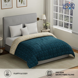 Fluffy & Heavy 200 GSM Microfiber Reversible Quilted Winter Comforters - Teal & Beige
