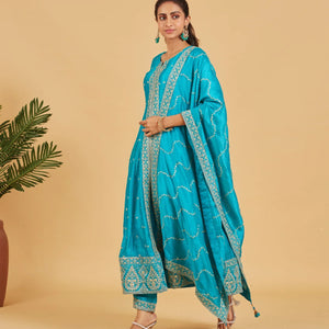 Turquoise Blue Anarkali Set With Matching Dupatta