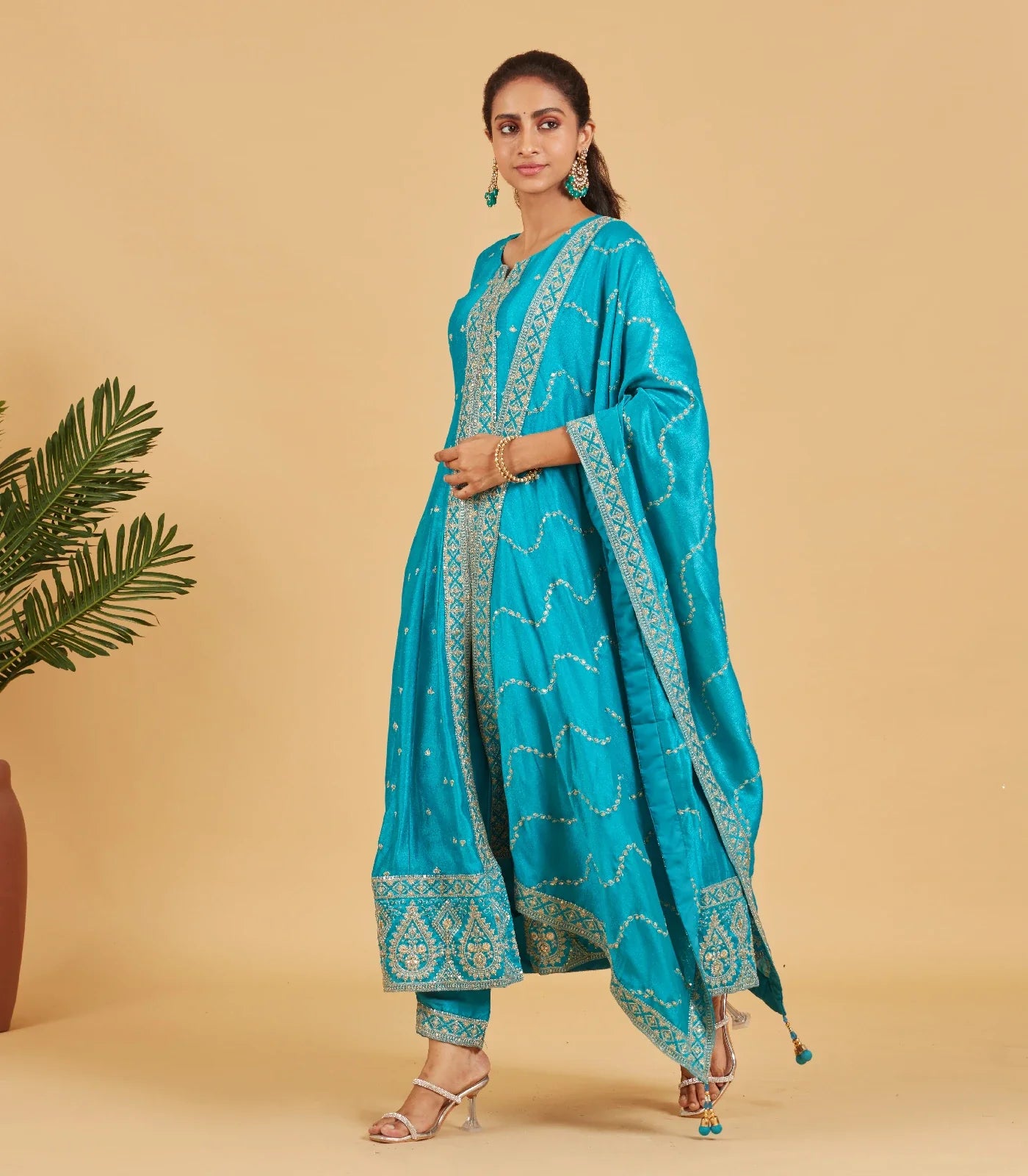 Turquoise Blue Anarkali Set With Matching Dupatta