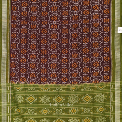 Coffee Green Pure Sambalpuri Ikat Cotton Saree