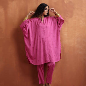 trueBrowns Pink Print Kaftan Kurta Co-ord Set