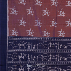 Brown Tribal Odisha Ikat Pure Sambalpuri Cotton Saree