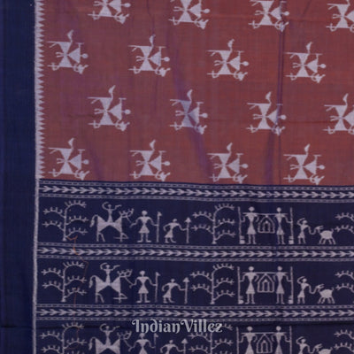Brown Tribal Odisha Ikat Pure Sambalpuri Cotton Saree