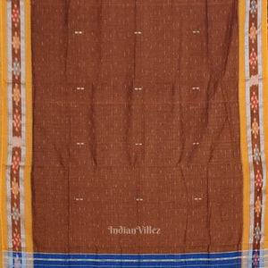 Brown Blue Odisha Ikat Maniabandha Cotton Saree