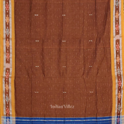 Brown Blue Odisha Ikat Maniabandha Cotton Saree