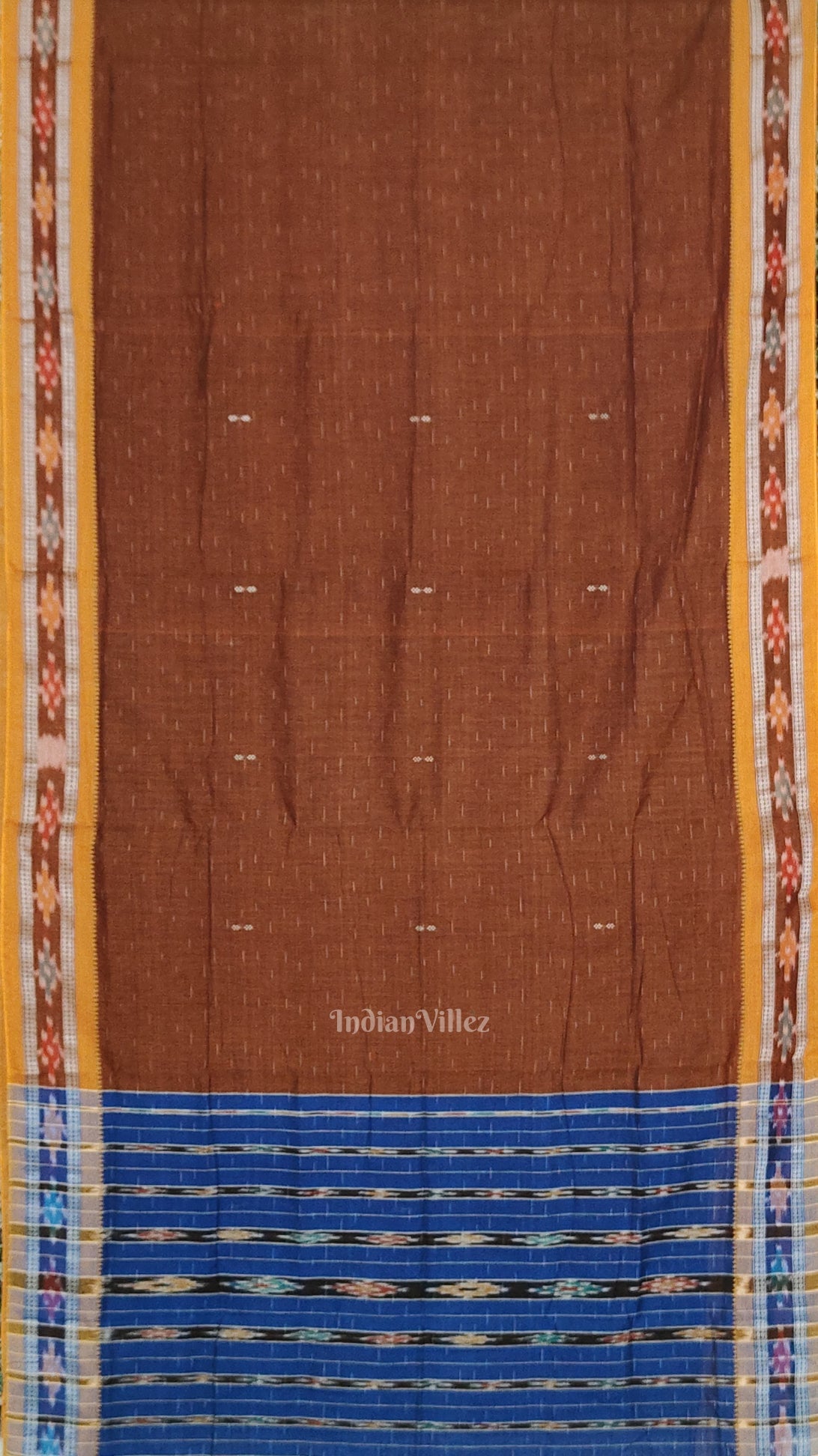 Brown Blue Odisha Ikat Maniabandha Cotton Saree