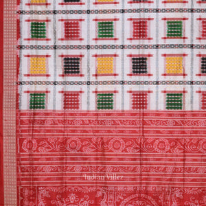 White with Multicolor Ashwini Odisha Ikat Sambalpuri Silk Saree