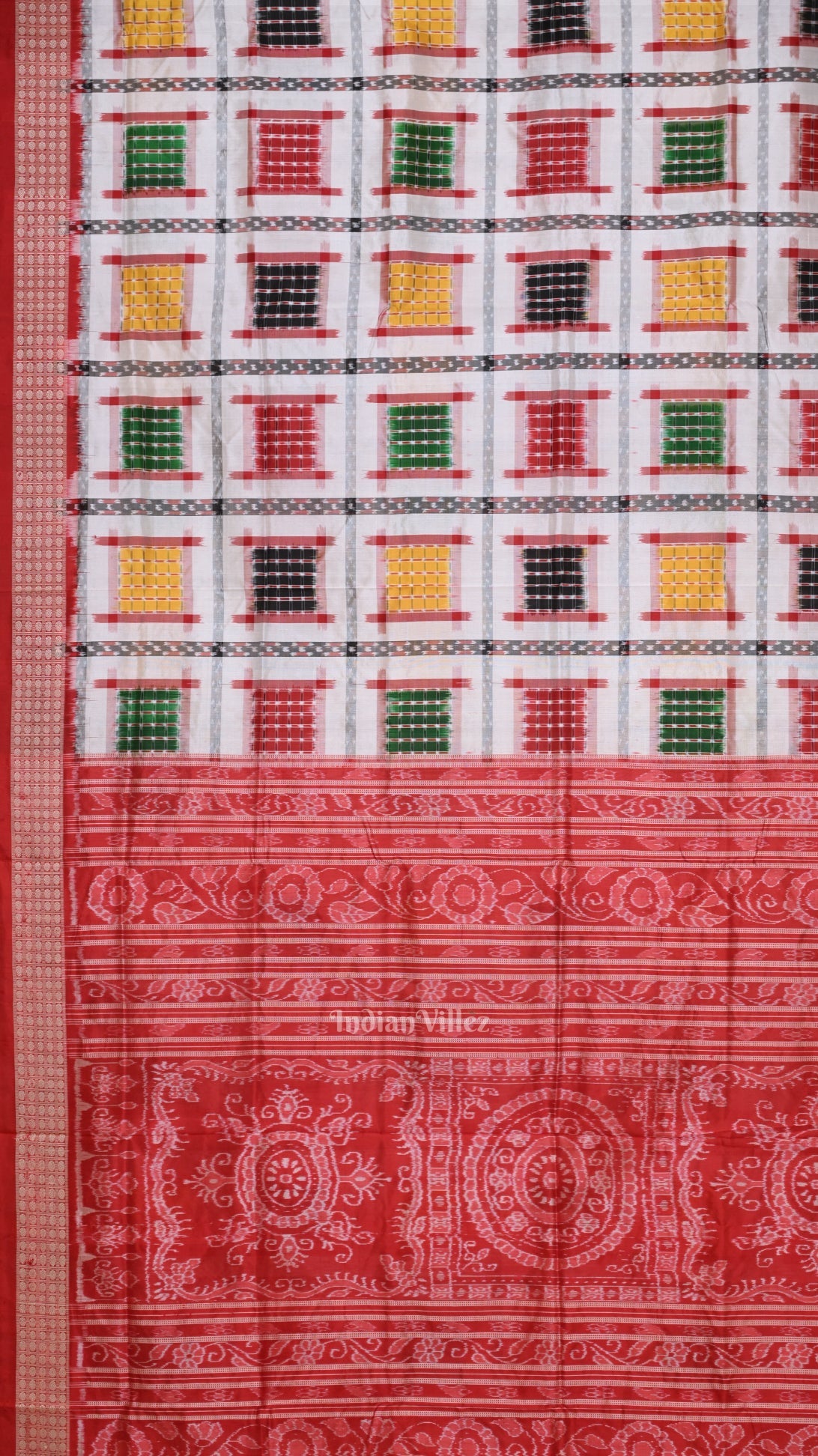 White with Multicolor Ashwini Odisha Ikat Sambalpuri Silk Saree