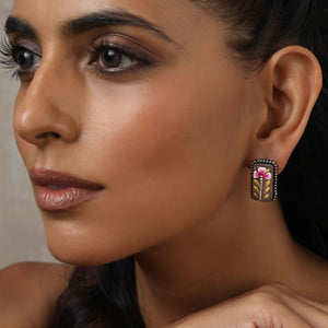 trueBrowns Silver Tone Handpainted Stud Earrings