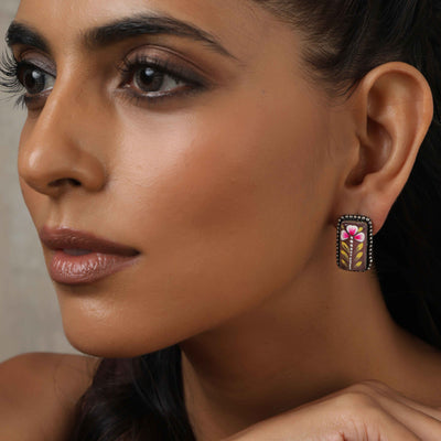 trueBrowns Silver Tone Handpainted Stud Earrings