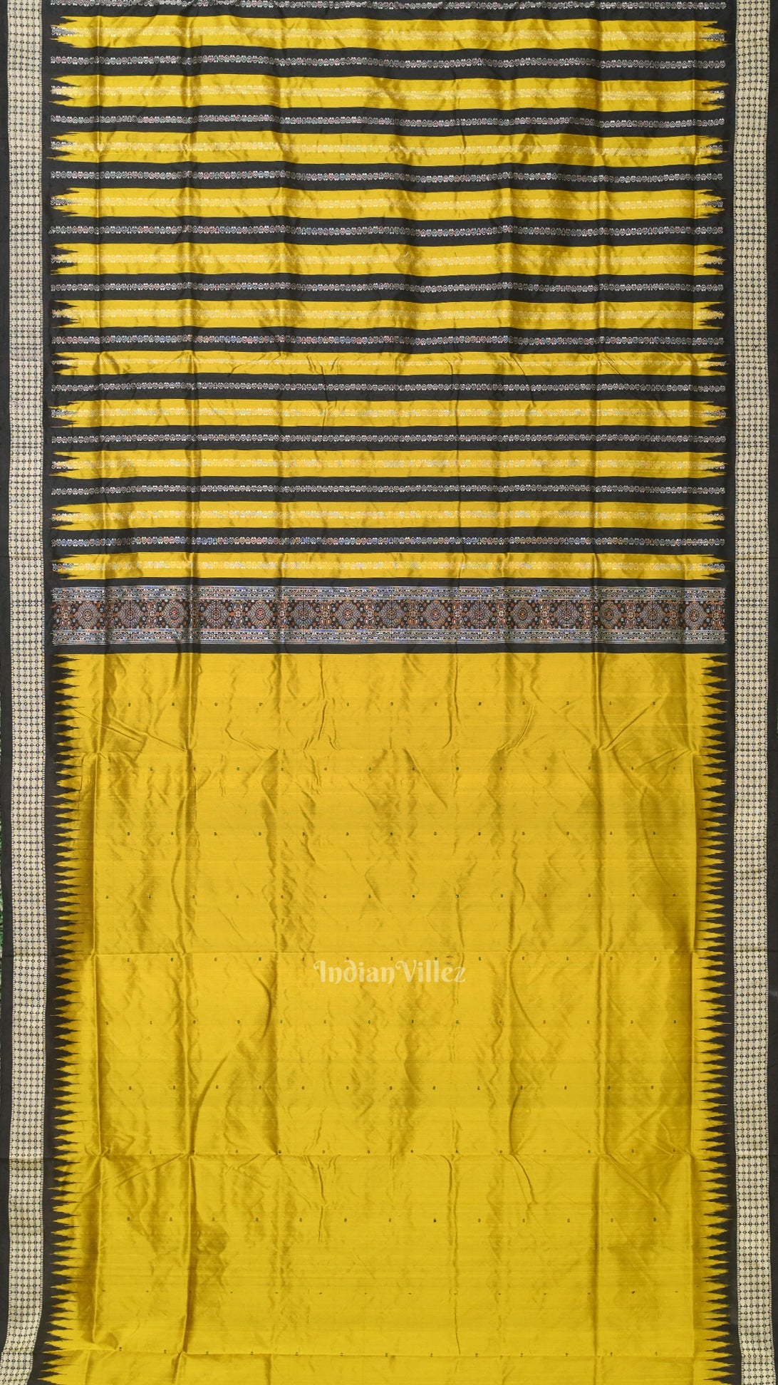 Mustad Black Patili Bomkai Silk saree with Doll Anchal