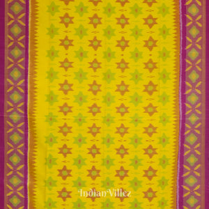 Yellow With Pink Pochampally Ikat Handloom Silk Saree
