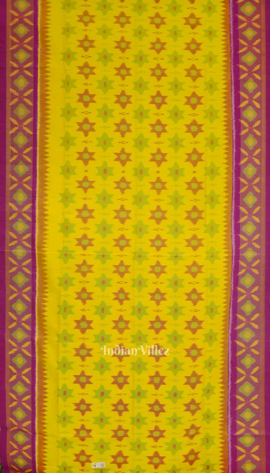 Yellow With Pink Pochampally Ikat Handloom Silk Saree