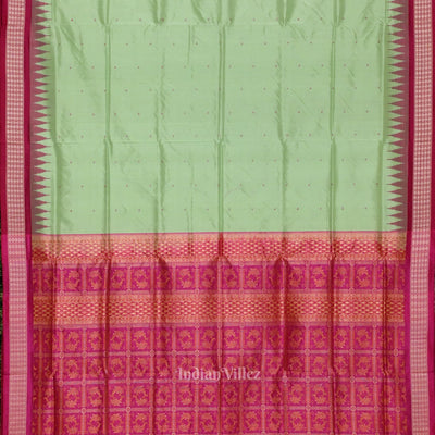 Pista Green with Rani Pink Buti Design Bomkai Sambalpuri Silk Saree