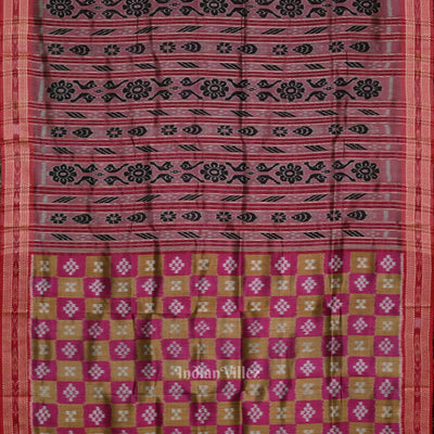 Pink Olive Green Pasapali Patli Odisha Ikat Khandua Silk Saree